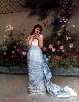 Una mujer de belleza elegante Auguste Toulmouche flores clásicas Pinturas al óleo